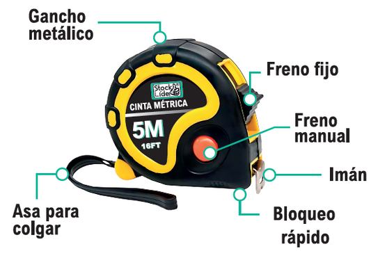 Cinta Métrica 5m con Freno y Gancho Magnético
